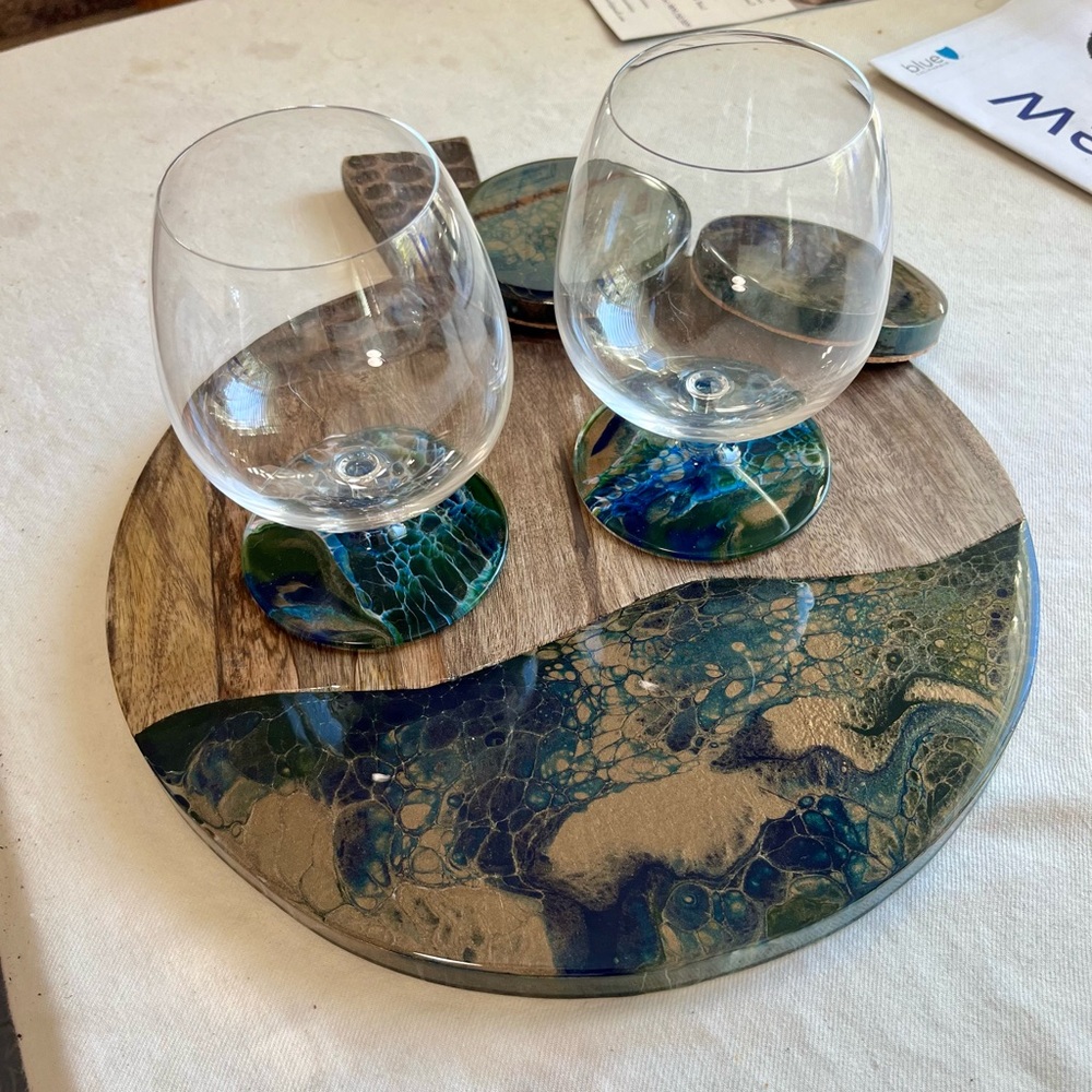 Hand-Crafted Charcuterie Board Liqueur Glasses Resin-Art Coasters